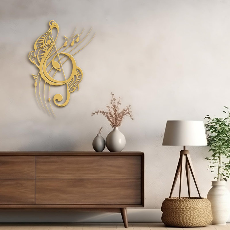 Notes de musique, décoration murale abstraite moderne, décoration murale suspendue, H 18 po x l 12,77 po x P 0,05 po, Doré