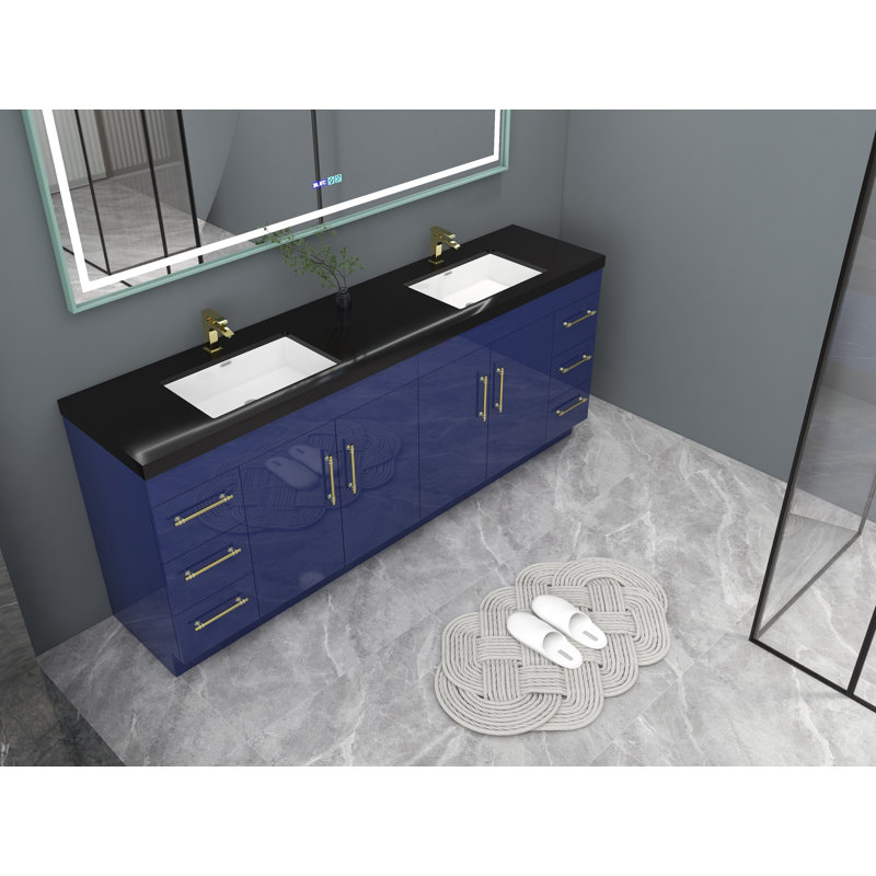 Ensemble de meuble-lavabo double 84 po Campney, Or mat, Bleu nuit brillant