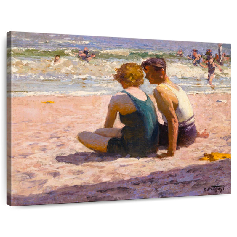 Personnages sur la plage, H 12 po x l 15 po