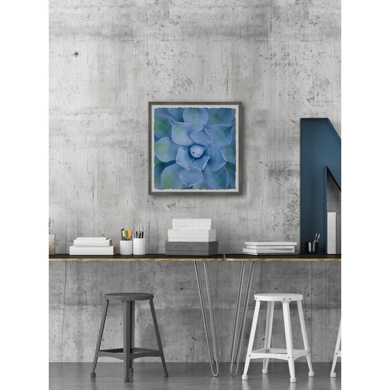 Frosty Blue Leaves - Single Picture Frame Painting, 51 cm H x 51 cm W