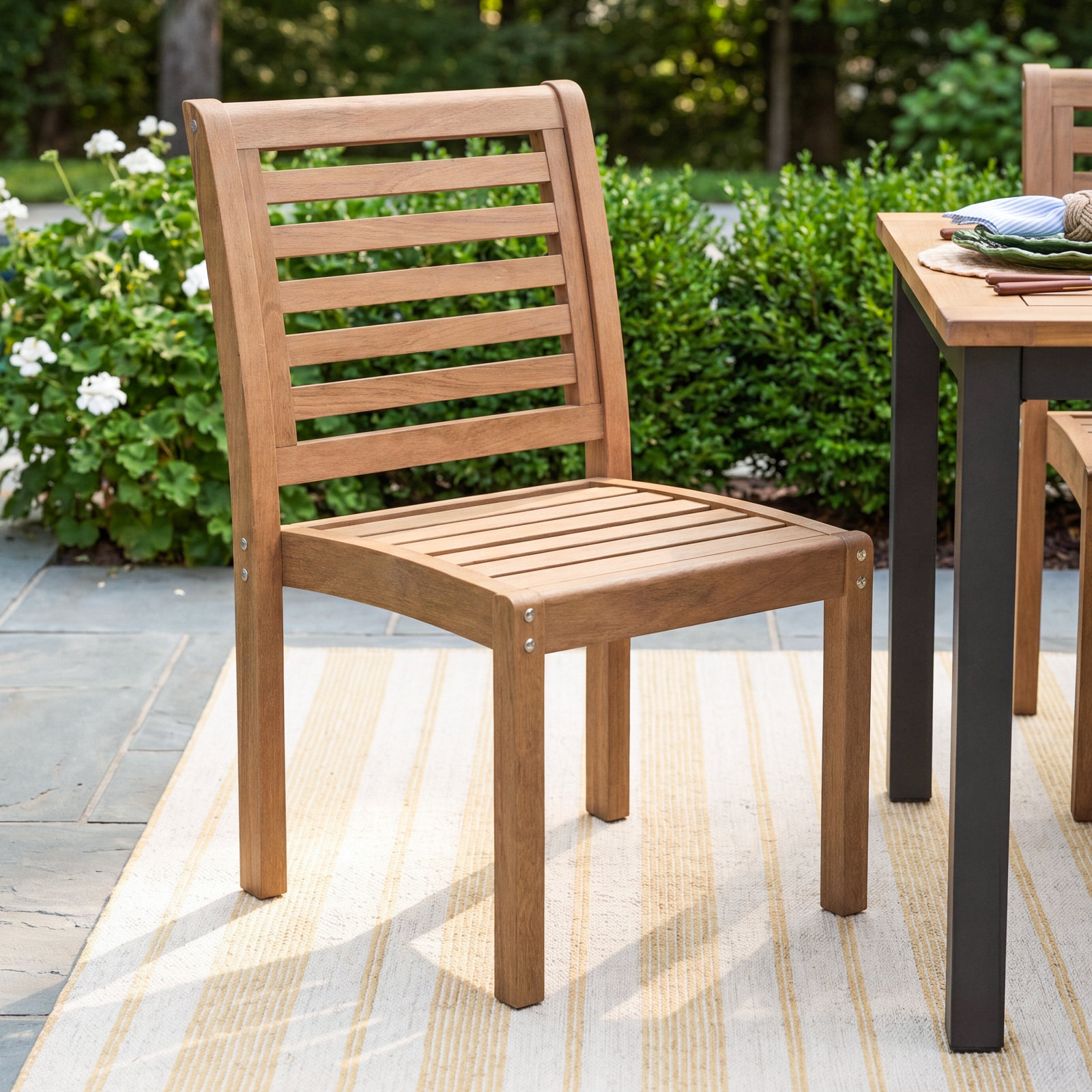 Rafael Wood Premium All-Weather Wicker Outdoor Stacking Dining Side Chair