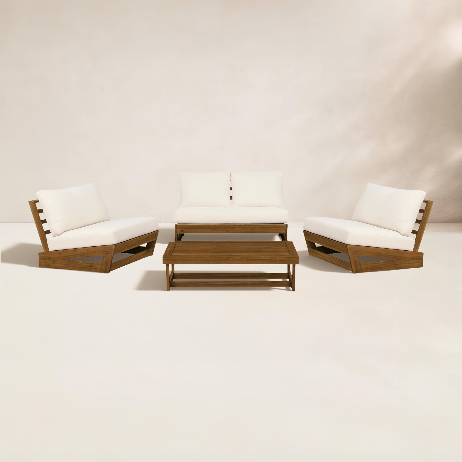 Fishbein Outdoor TK 4 Piece Set, White Cushion/Brown Frame
