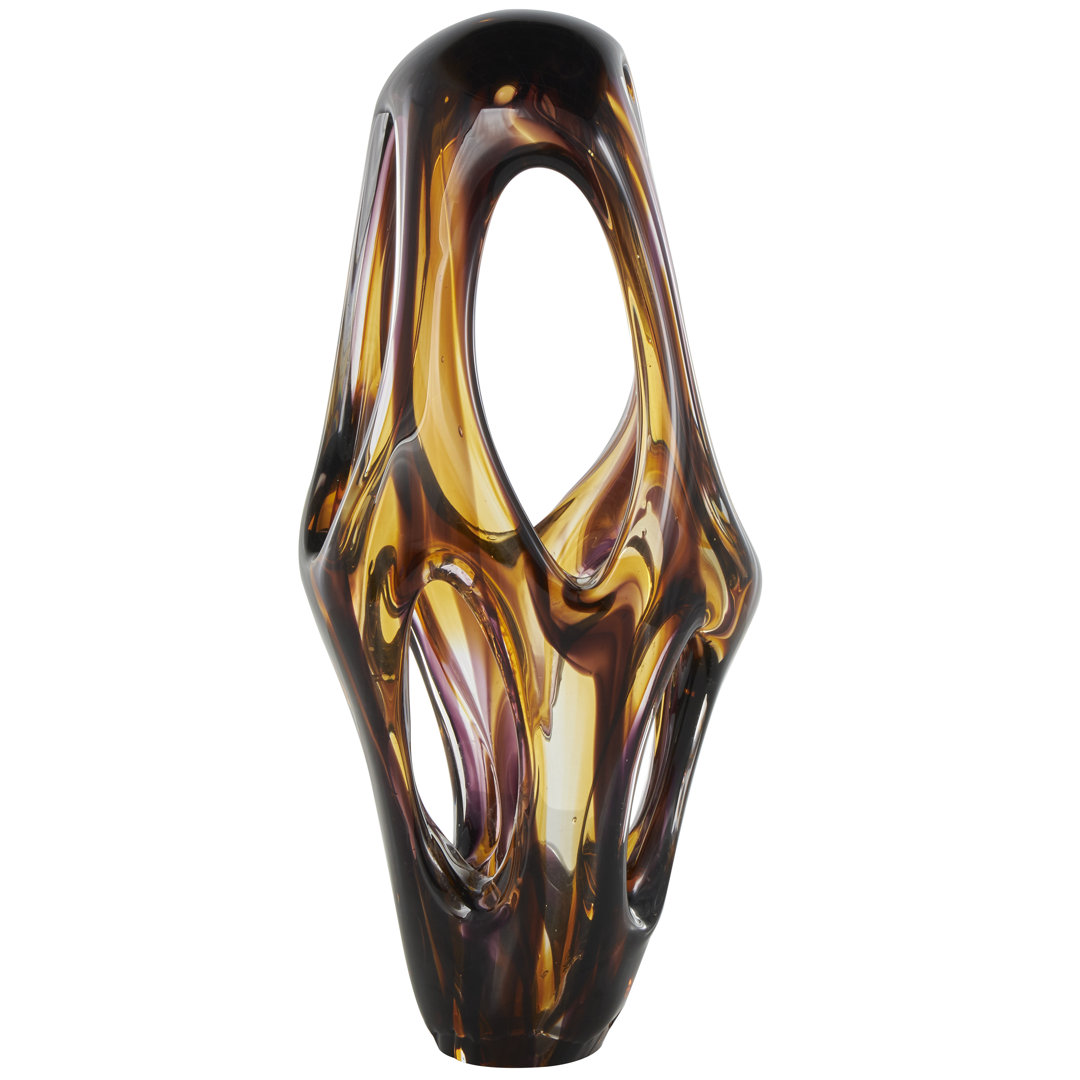 Kyonna Glass Cutout Abstract Decorative Yellow Sculpture with Pink and Amber Accents Ivy Bronx