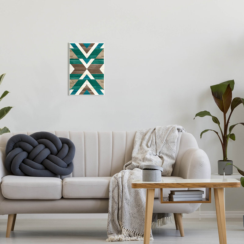 Art giclée vert à motif géométrique aztèque par Erica Billups, H 15 po x l 10 po x P 0,5 po, Bois
