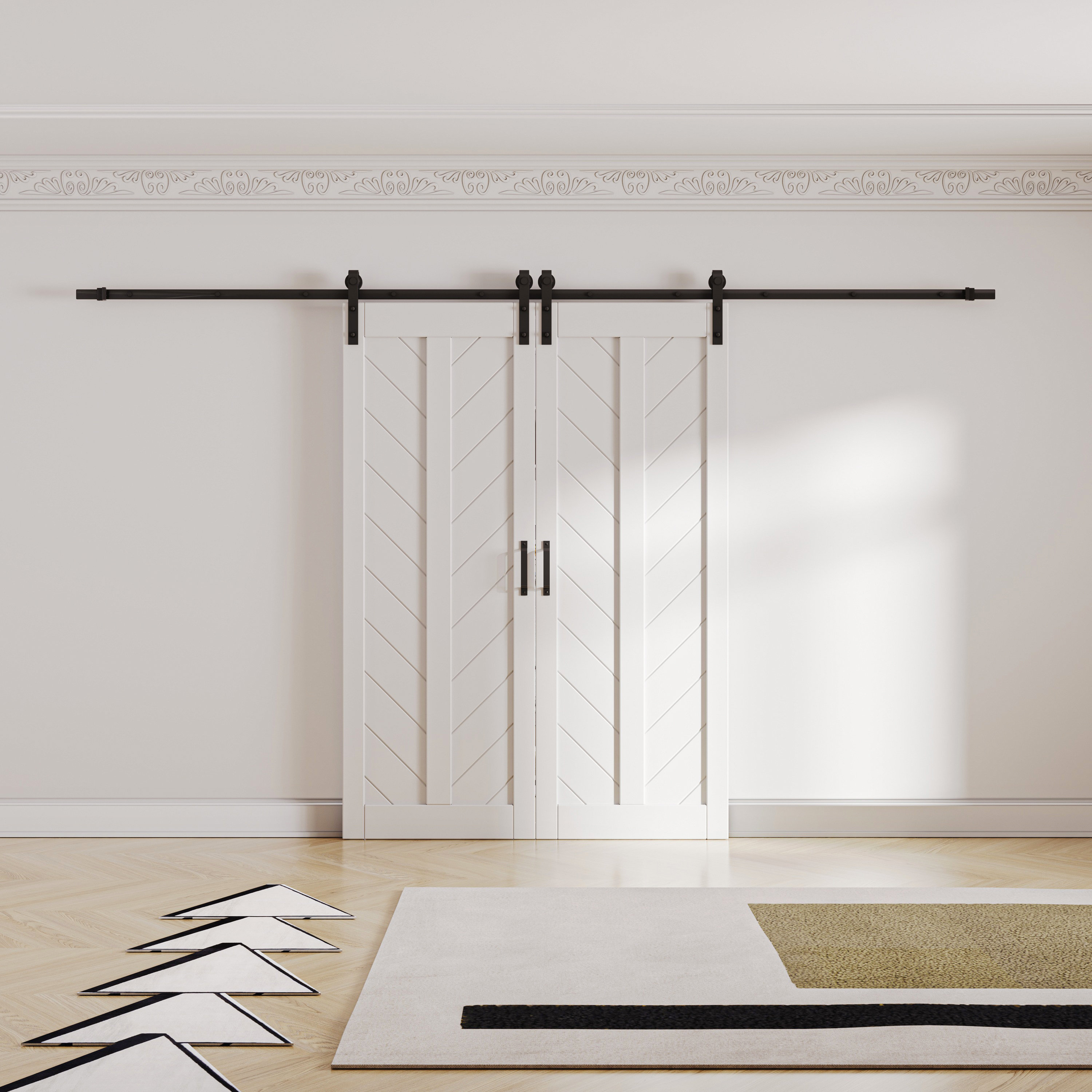 Win Stellar 2 Piece Paneled Manufactured Wood Double Sliding Barn Doors