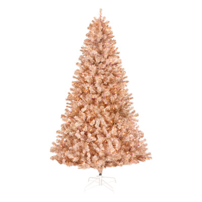 7.5Ft. Flocked Pink PVC Tree With Clear Lights