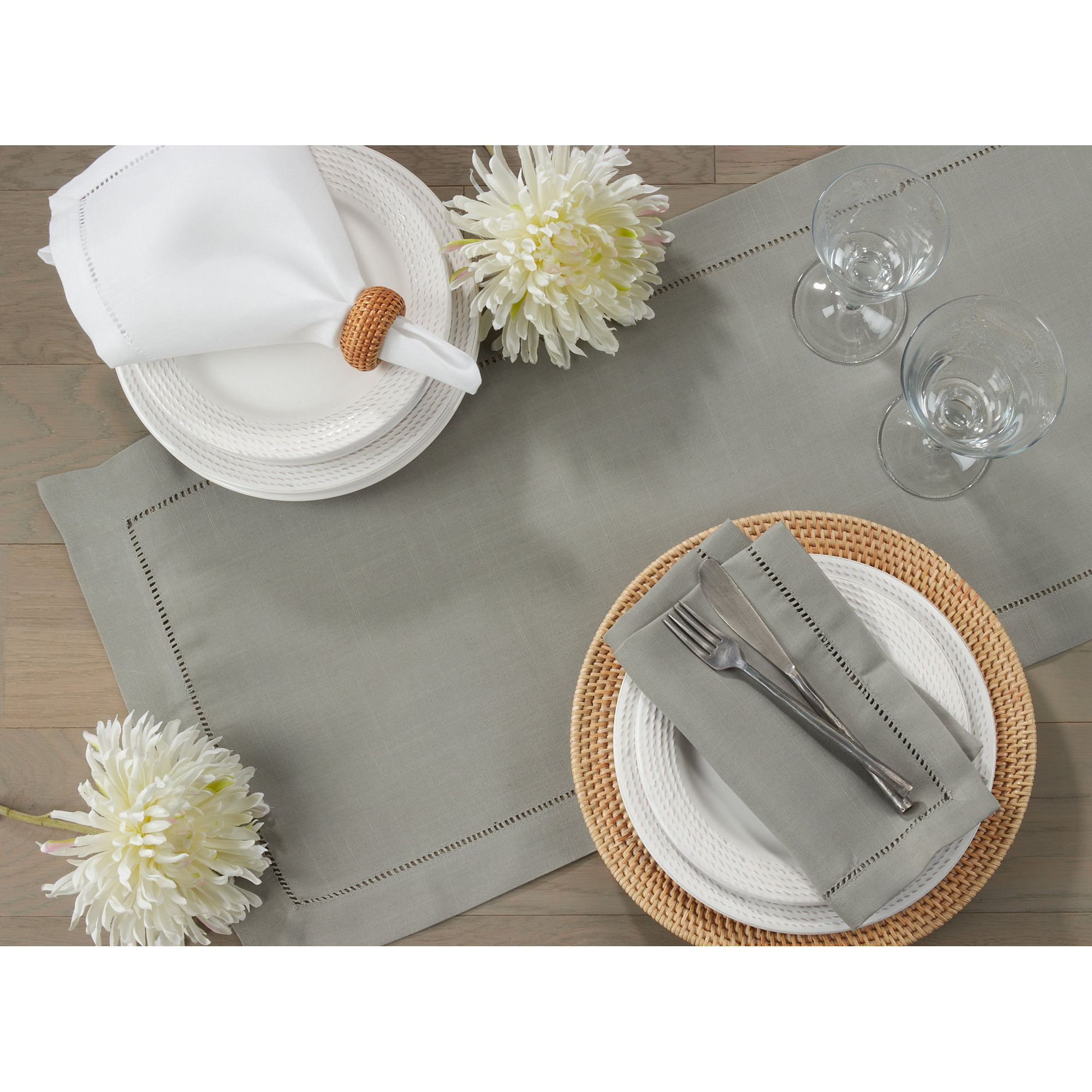 Emmeline Table Runnner, Gray, 120" L x 16" W