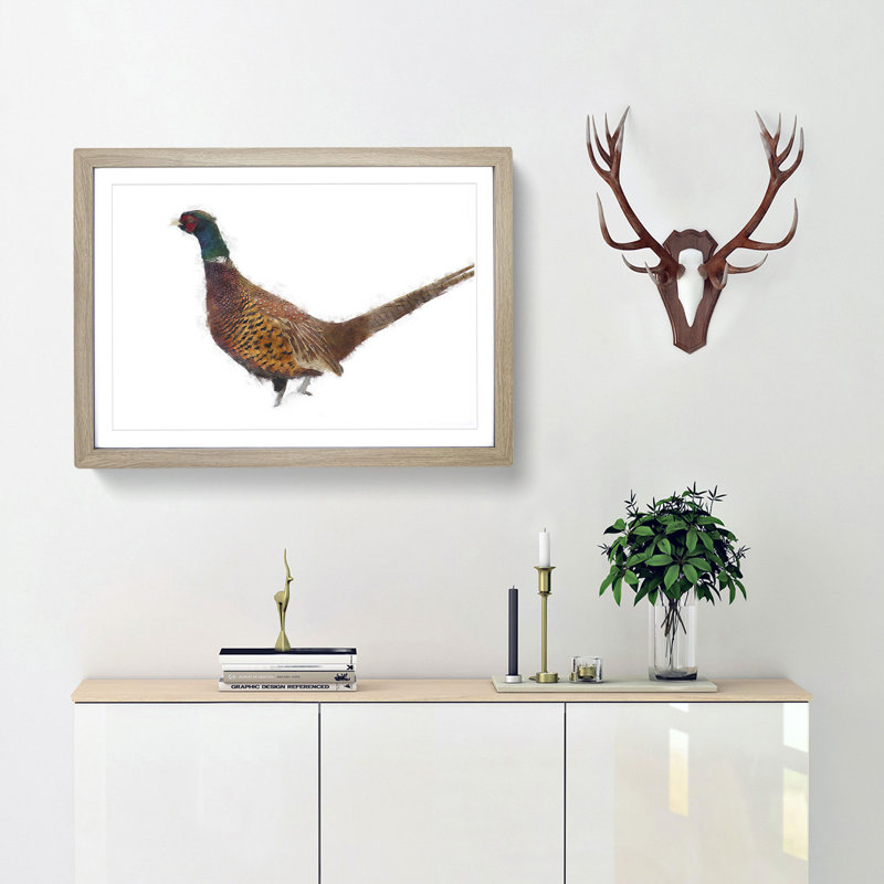 Pheasant Bird in Winter - Framed Print, Oak, 33cm H x 45cm W x 2cm D