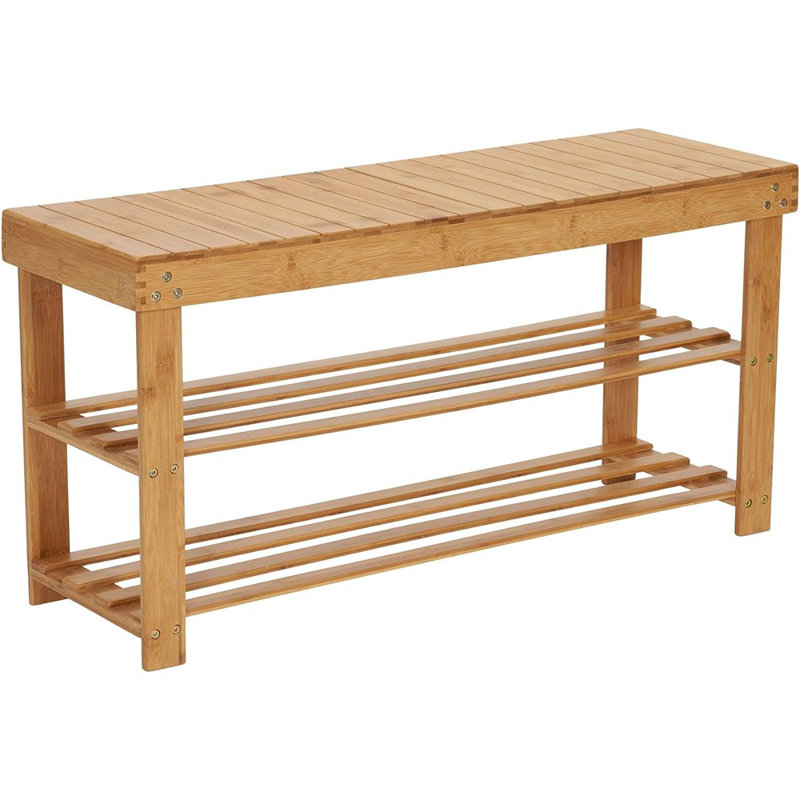 Bamboo Storage Bench with 2 Shelves 