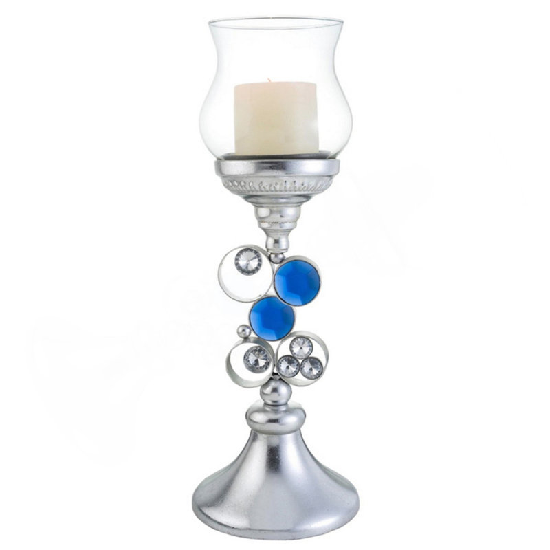 18" Tall Polyresin" Dazzle" Candleholder, Silver Finish, Silver