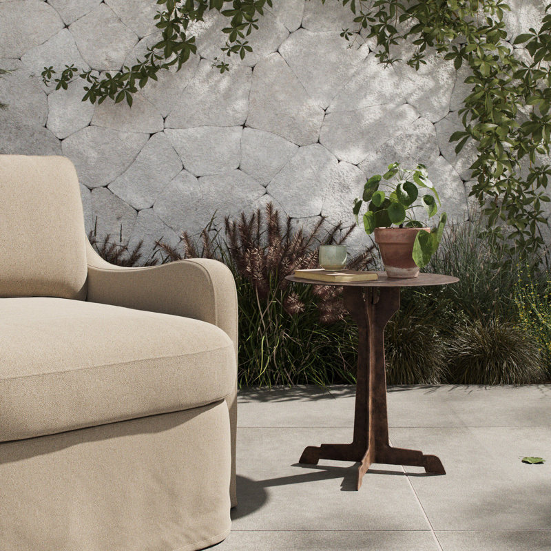 Malloy Outdoor Round Side Table, Antiqued Brass