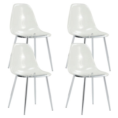 Modern Simple Transparent Dining Chair Plastic Chair Armless Crystal Chair Nordic Creative Makeup Stool Negotiation Chair Set Of 4 And Plating Metal Leg