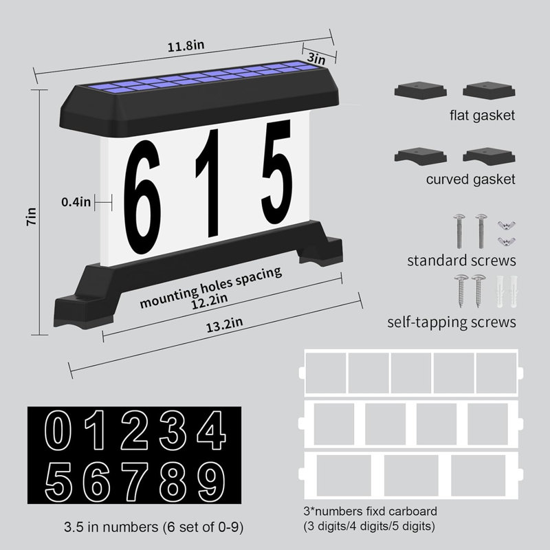 Numéros de boîtes aux lettres solaires, numéros de maisons solaires à double face pour l'extérieur