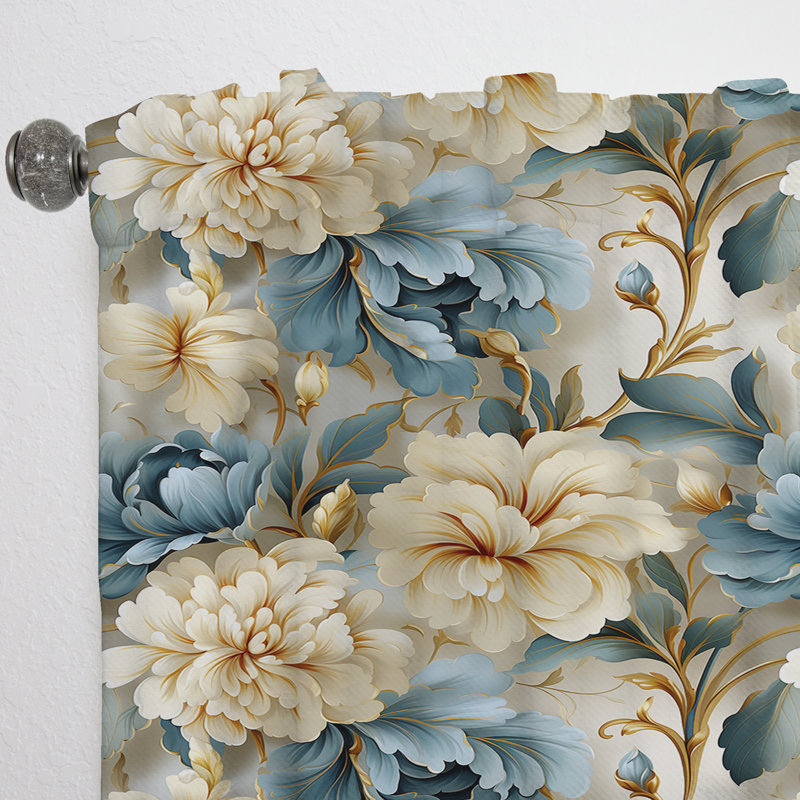 White And Blue Damask Flowering I - Damask Curtain - Velvet Room Darkening - 1 Panel, 52" W x 84" L