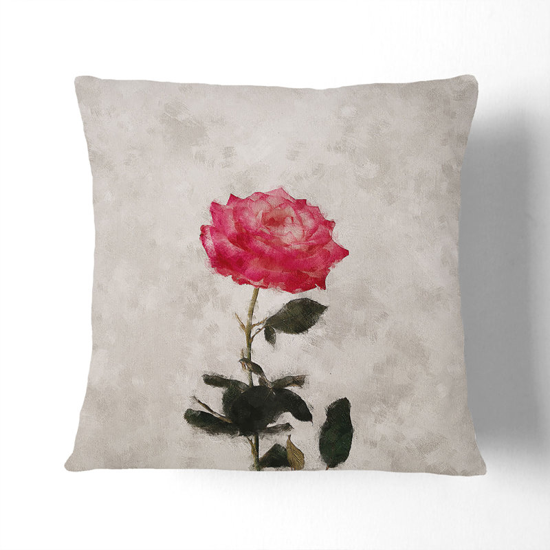 Climbing Pink Rose Cushion with Filling, Stone, 55cm H x 55cm W x 20cm D
