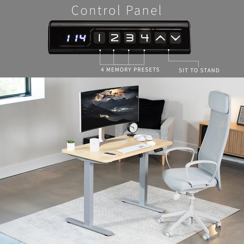 VIVO Single Motor Electric Desk with Push Button Memory Controller, 48.5" H x 43" W x 24" D, Light Wood/Gray