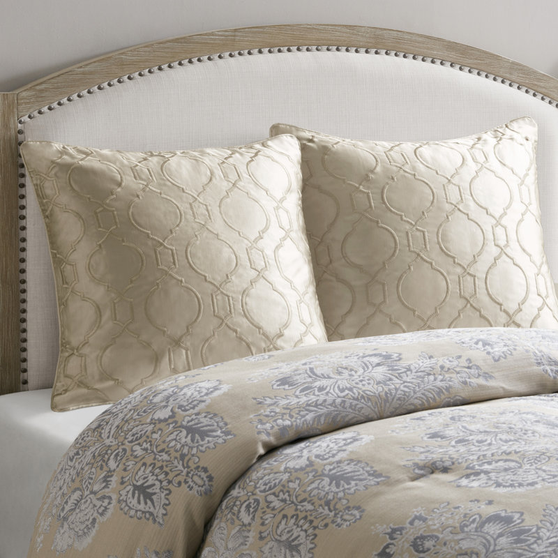 Champagne Embroidered Satin Euro Pillow Sham