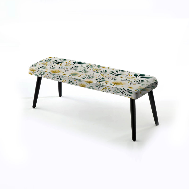 Truong - Floral Upholstered Black Bench