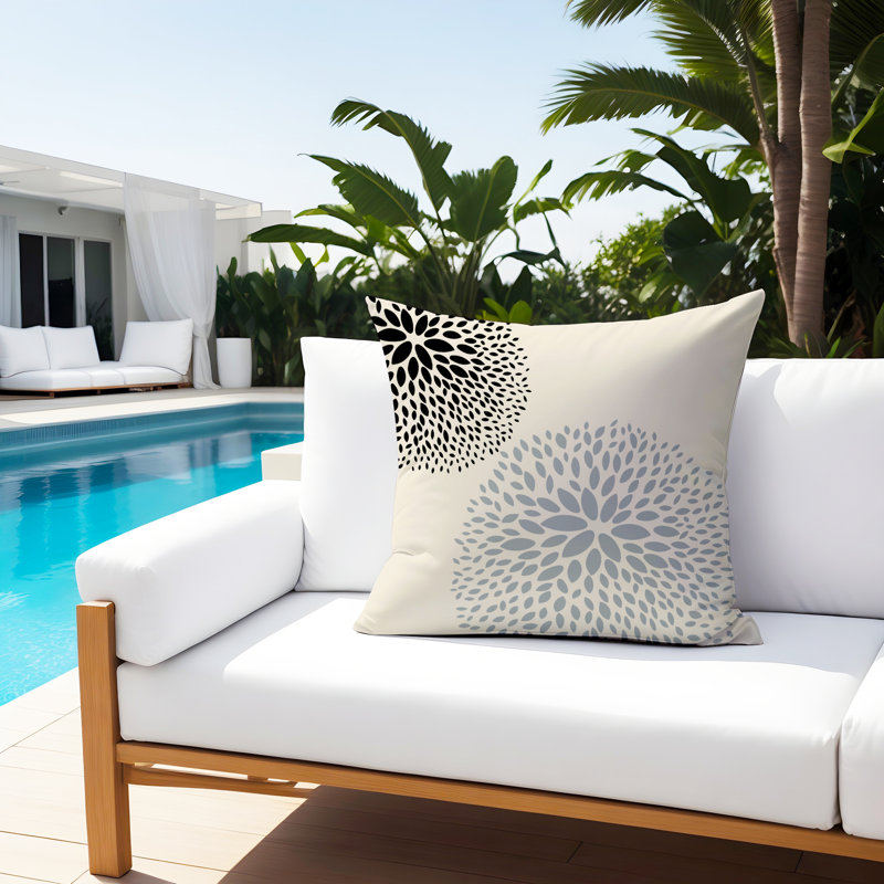 Housse et insert de coussin décoratif intérieur / extérieur Bavière, Gris / Crème / Noir, H 19 po x l 19 po