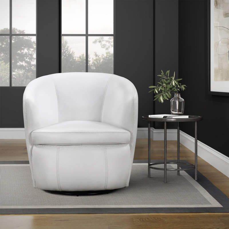 Azurdee Top Grain Genuine Italian Leather Swivel Barrel Chair (Set of 2), Snow