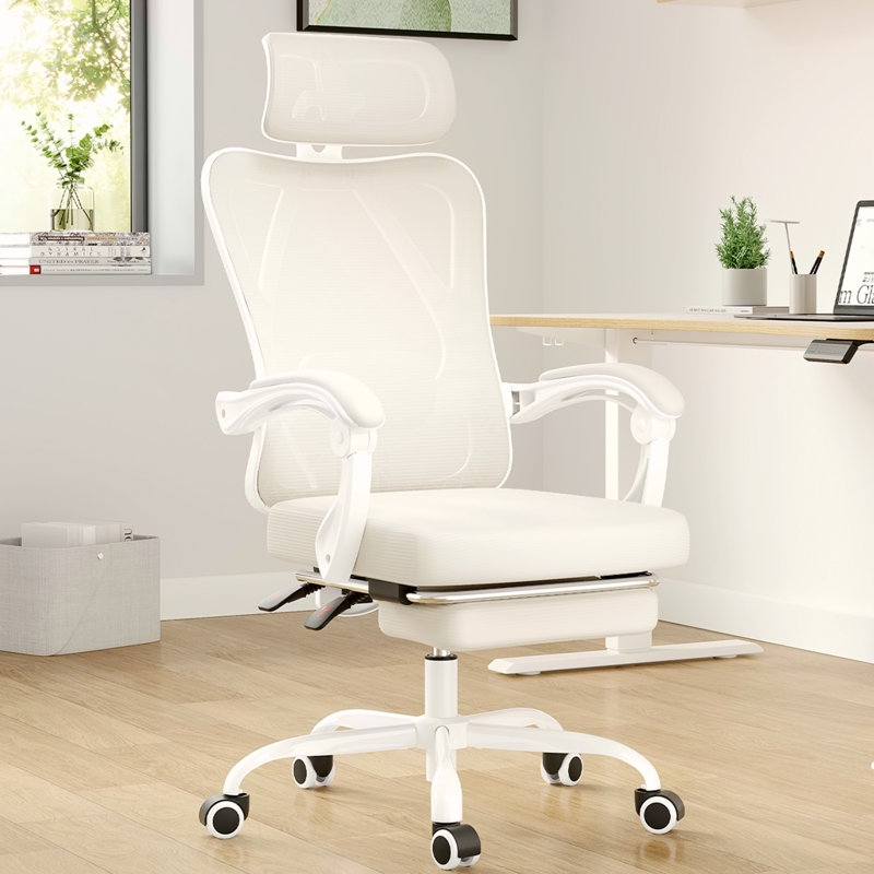 Chaise de bureau ergonomique avec repose-pieds, chaise de bureau en filet avec appui-tête, chaise d'ordinateur à haut dossier avec support lombaire réglable pour bureau à domicile