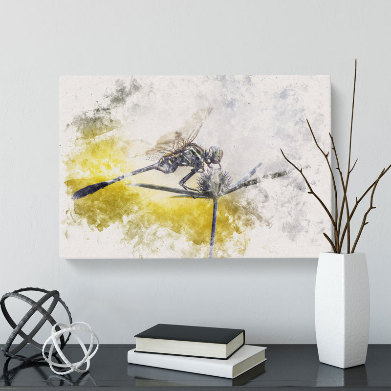 Dragonfly Upon A Thistle - Wrapped Canvas, 60cm H x 91cm W x 3cm D