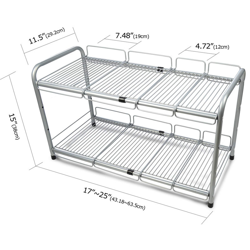 Adjustable Silver 2-Tier Expandable Under Sink Shelf Organizer