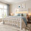 Lit plateforme en métal de 53,6 po de hauteur avec lumières DEL et tête de lit rétro, cadre de lit géométrique en acier avec rangement sous le lit, facile à assembler et à démonter, aucun sommier nécessaire-439740974-439740975