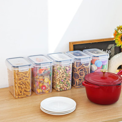 5 Pack 1.6L Airtight Food Storage Containers, 1.5Qt Plastic Storage Boxes For Organiziting Kitchen With Labels And Measuring Bottles, For Cereals, Beans,Sugar, Flour