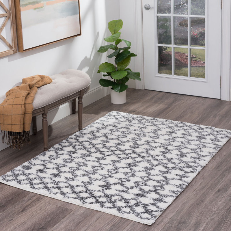 Tapis blanc à poils longs Sisson, Rectangle 5 pi 3 po x 7 pi 3 po