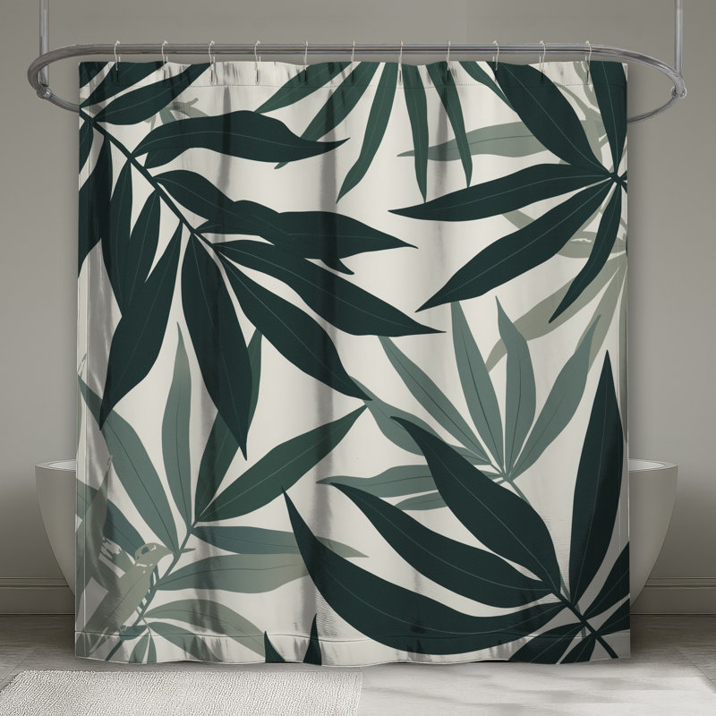 Rideaux de douche à motif de feuilles tropicales extra long, L 70 po x H 84 po