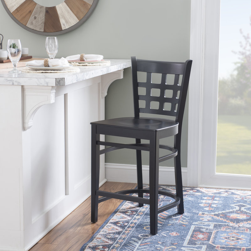 Arzella Fully Assembled Commercial Grade Black Solid Beech Wood Counter Stool (Set of 2), Black