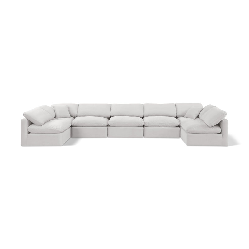 Ensemble modulaire de coin en velours 7 pièces Itala, Velours crème