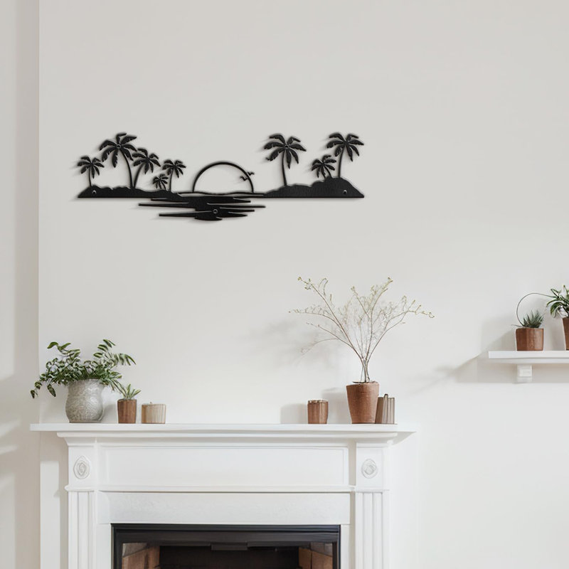 Décoration murale abstraite en métal Sea and Sun, H 7,44 po x l 24 po x P 0,05 po, Noir