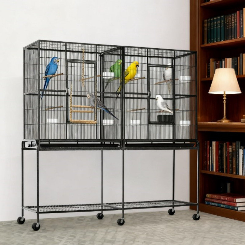Cage à oiseaux avec cage de rangement et pergola pratique, 62.75" H x 64.25" W x 19" D