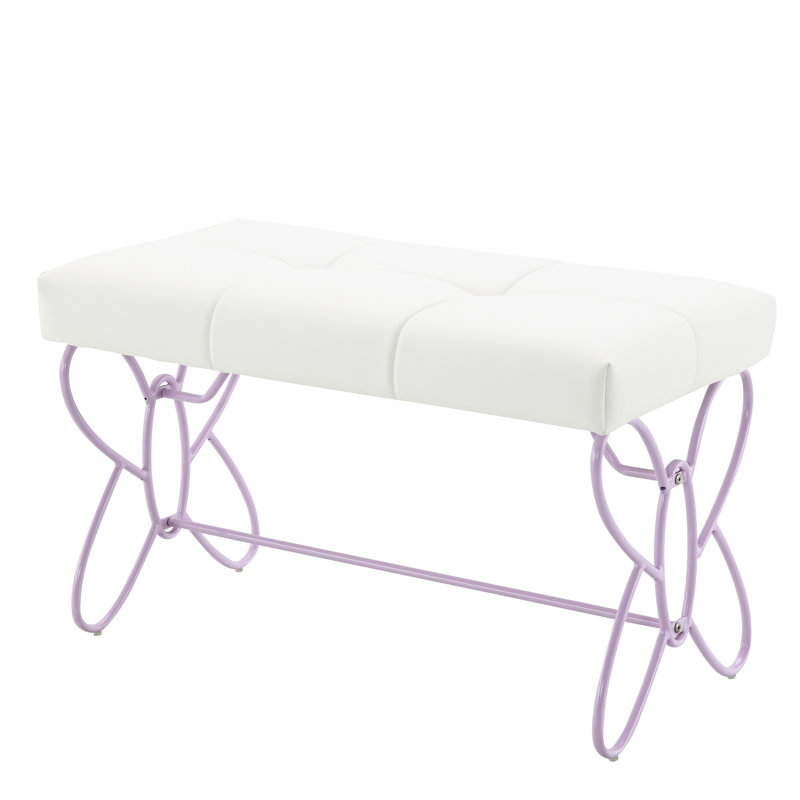 Banc avec similicuir blanc - base en métal mauve, papillon, confortable pour les espaces de vie en cuir sans dossier, conception de la base, espace