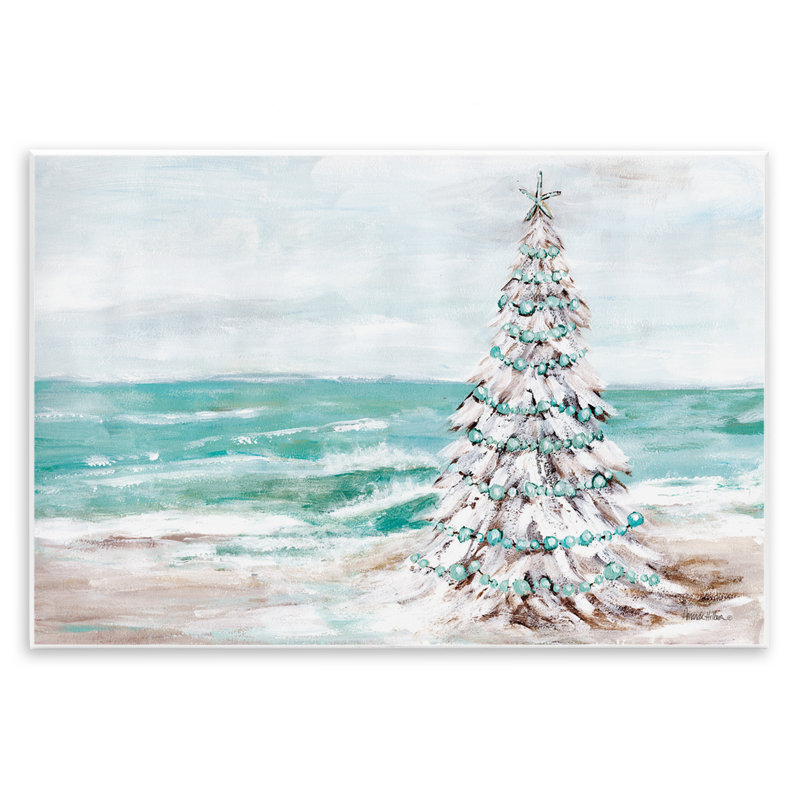 Arbre de Noël enneigé, plage at-105, H 13 po x l 19 po