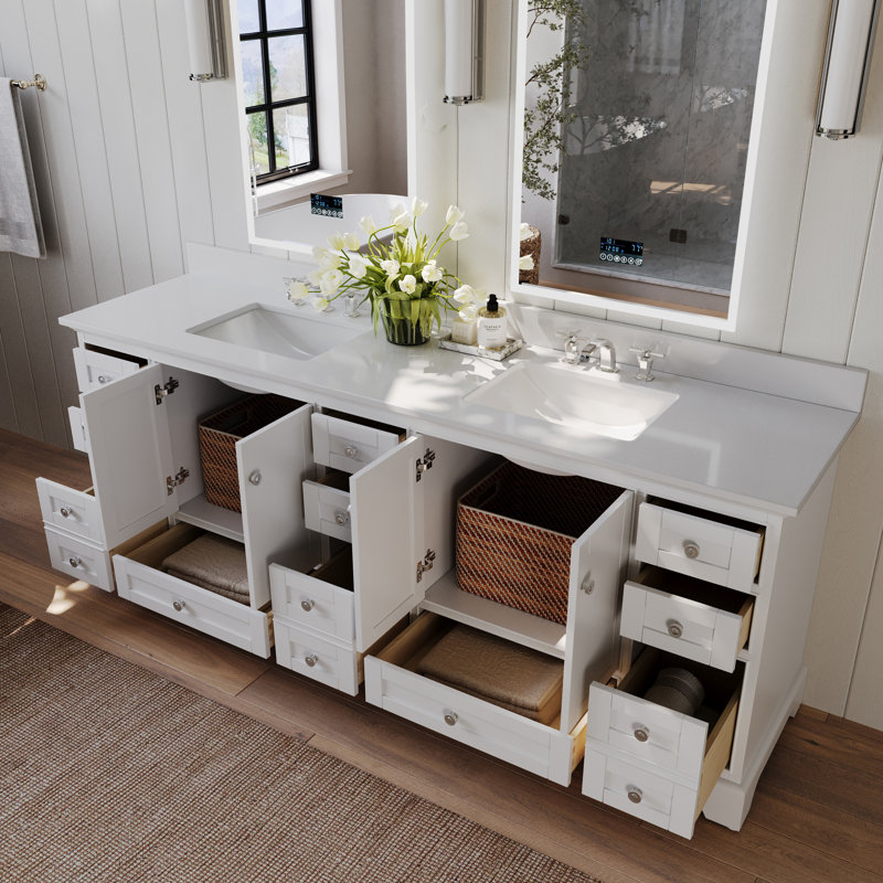 Brimfield 84'' Free Standing Double Bathroom Vanity, White, Brushed Nickel