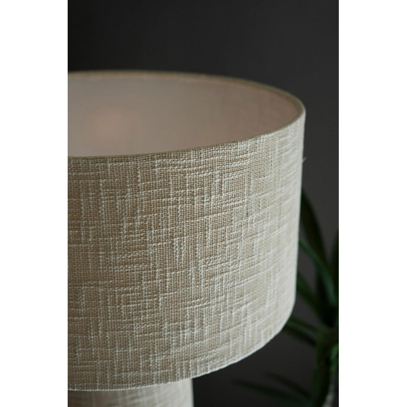 White Boucle and Metal Table Lamp with Textured Shade