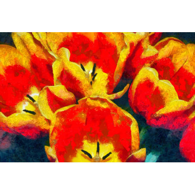 Fleurs rouges et jaunes - peinture sur toile tendue