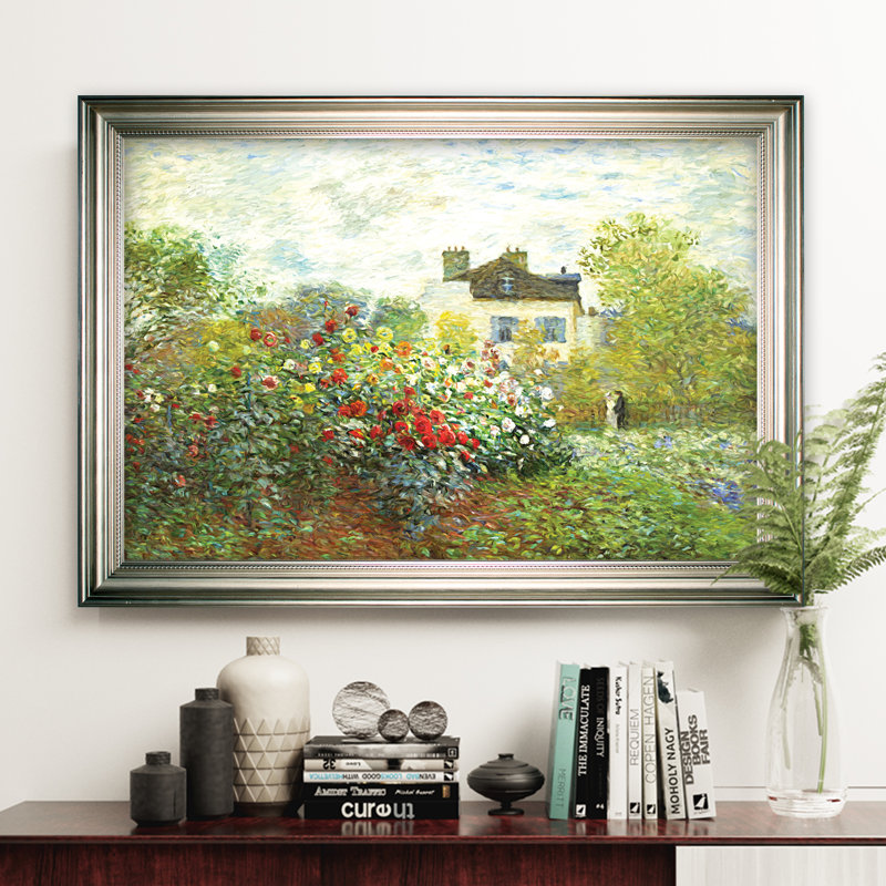 Le jardin de l'artiste - reproduction, Cadre argenté, H 30 po x l 42 po x P 2 po, Pas de tapis