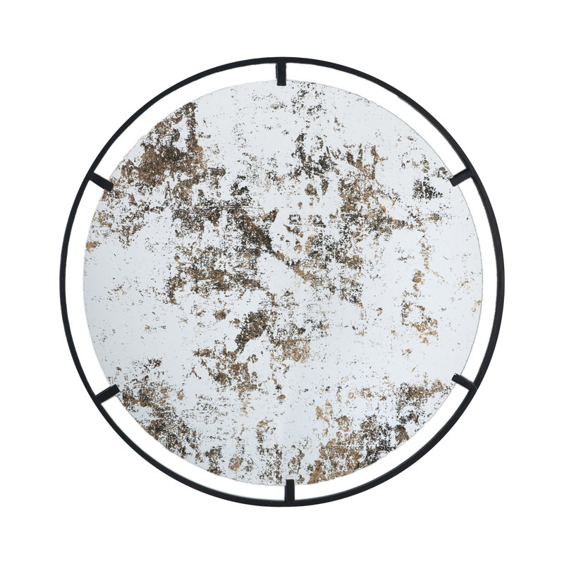 D31.5X0.5" Theodor Mirror With Industrial Design Round Mirror With Metal Frame For Wall Decor & Entryway Console Lean Against Wall