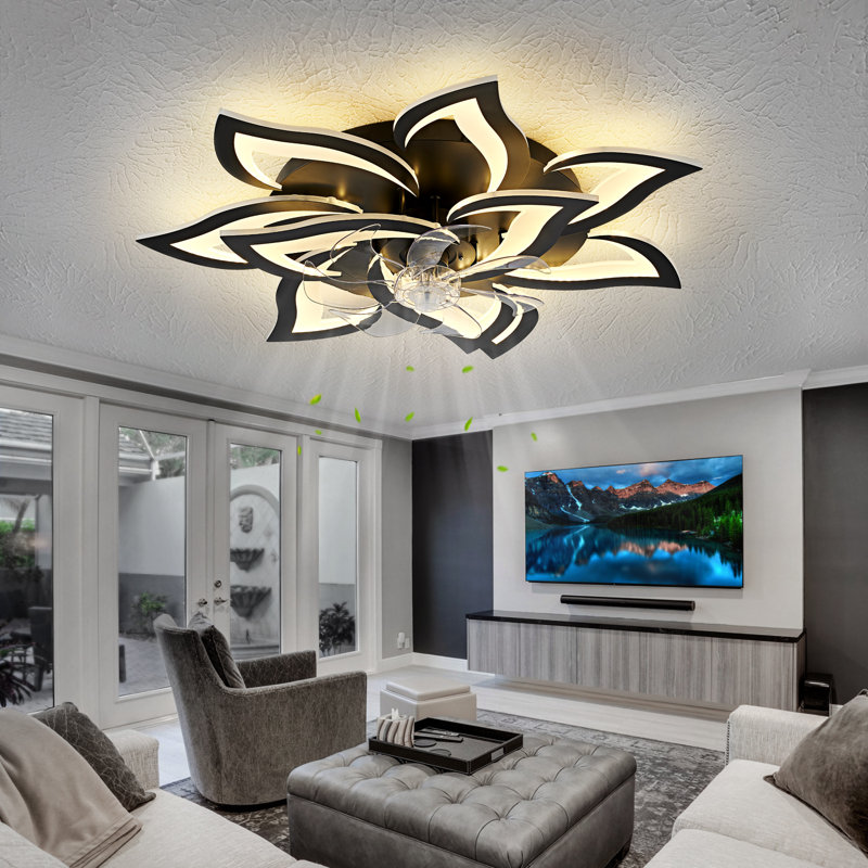 Black Ceiling Fan With Lights Remote Control,  6 Speeds 3 Light Color Low Profile Flush Mount Ceiling Fan For Kitchen Bedroom