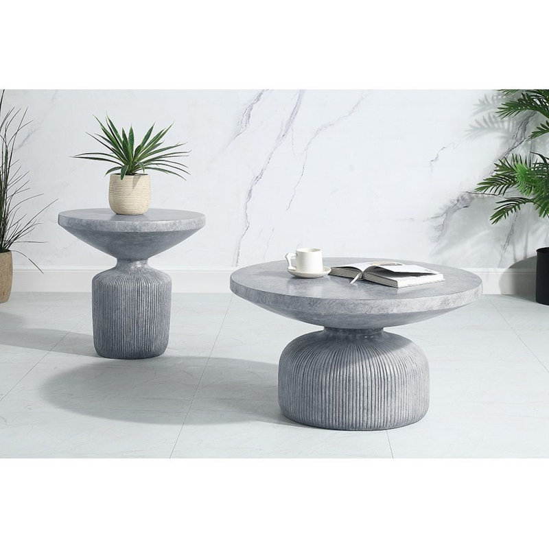 Table basse avec base piédestal en gris patiné