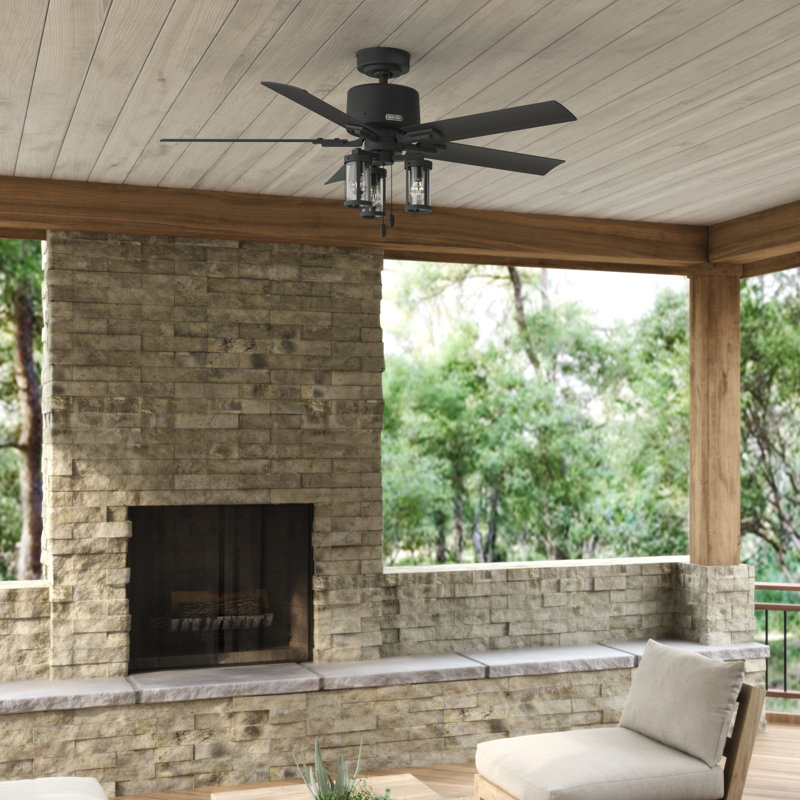 Ventilateur de plafond standard à 5 pales de 52 po avec lumières et chaînes à tirer, Noir mat