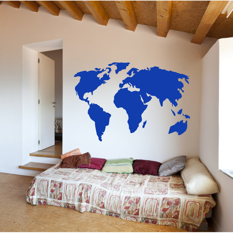 Décalcomanie murale carte du monde, H 22 po x l 32 po x P 0,01 po, Bleu foncé