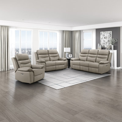 Hyler Modern & Contemporary Power Reclining: 3-Piece Living Room Set with Top Grain Leather Seating Surfaces, One-Touch Power Reclining & Integrated USB Charging Ports