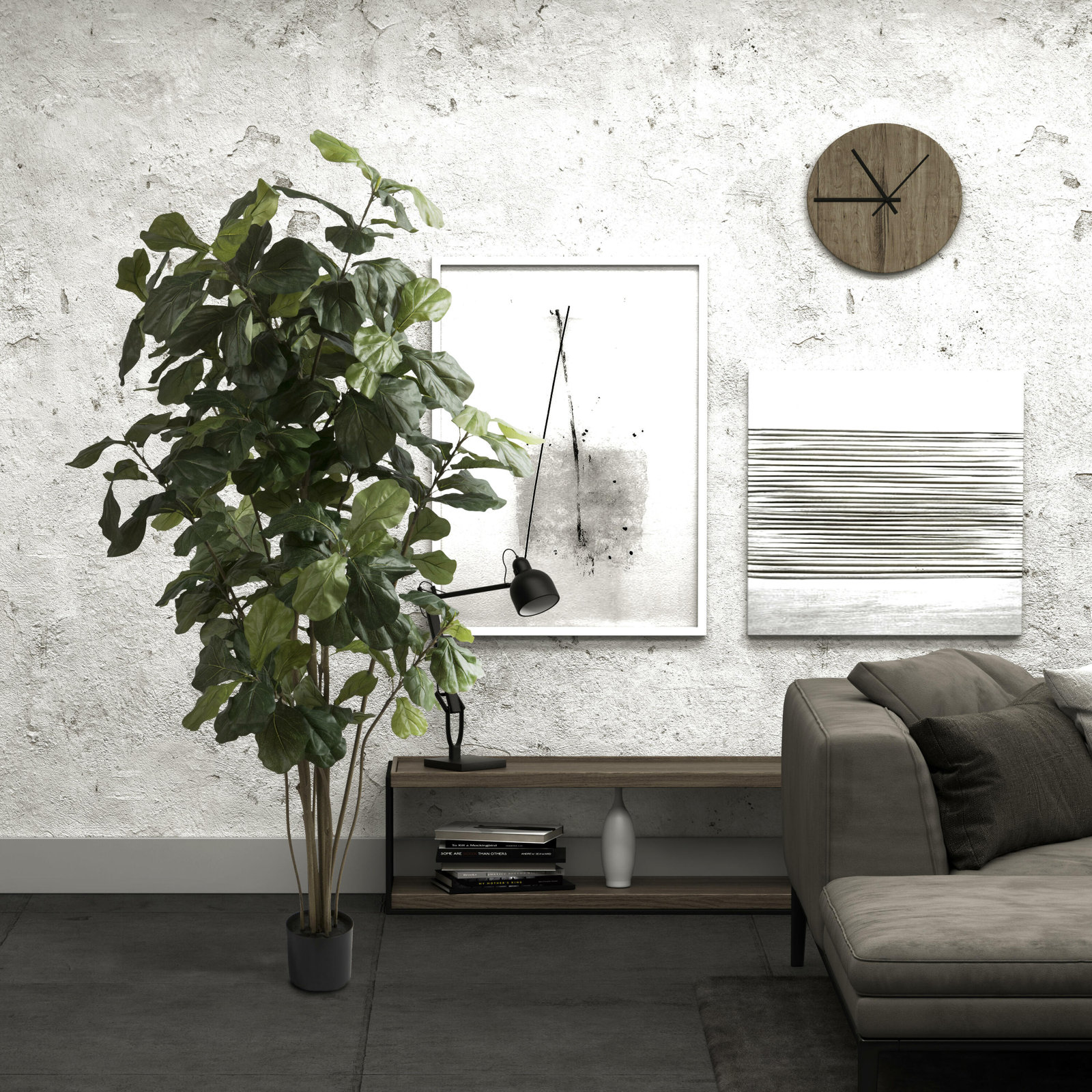 Faux Fiddle Leaf Fig Tree in Pot, 84" H x 40" W x 40" D