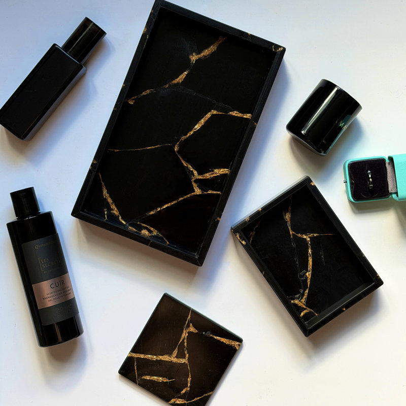 Black Obsidian With Gold Leaf Soap Dish