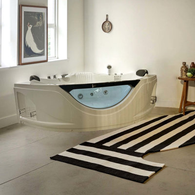 Baignoire de coin en acrylique de 59 po avec 6 jets de massage, pompe à eau et drain, créant ainsi une salle de bain relaxante et apaisante pour 2 personnes avec baignoire à jets de luxe, ajustement, parfait pour une escapade à la maison